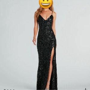 New, long black sequin prom or formal event dress. Slit in front. NWT Small
